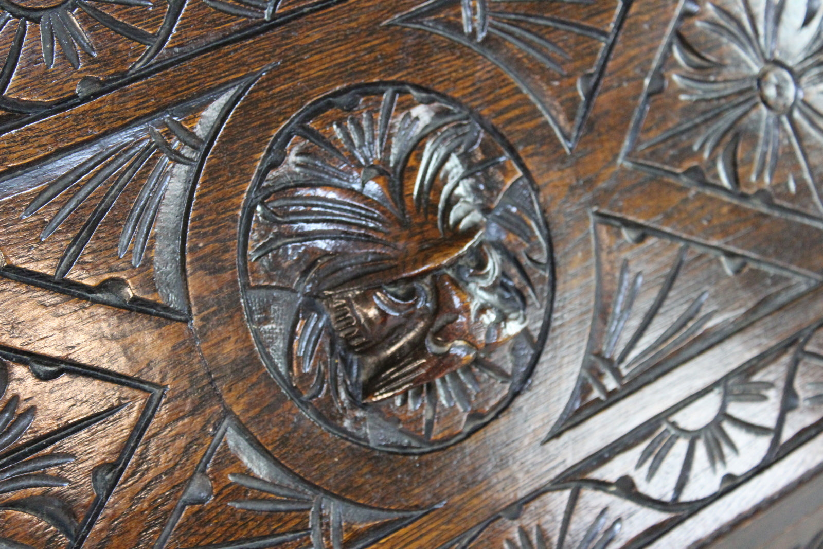 Carved Oak Greenman Bureau - Kernow Furniture