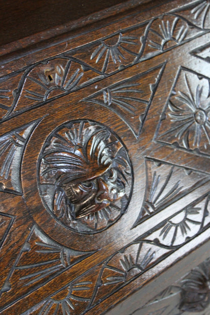 Carved Oak Greenman Bureau - Kernow Furniture