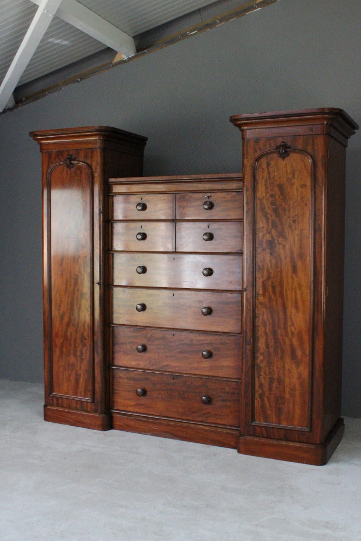 Antique Victorian Mahogany Compactum Wardrobe - Kernow Furniture