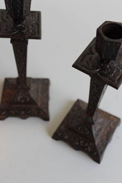 Pair French Cast Iron Candle Sticks - Kernow Furniture
