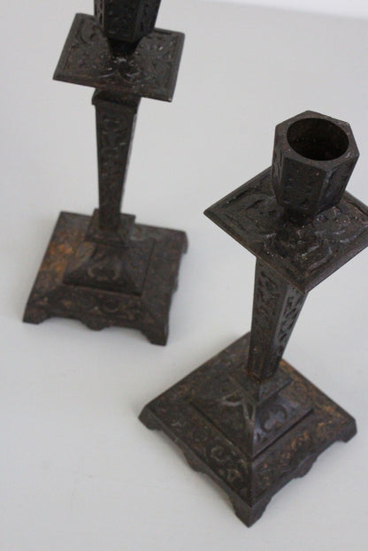 Pair French Cast Iron Candle Sticks - Kernow Furniture