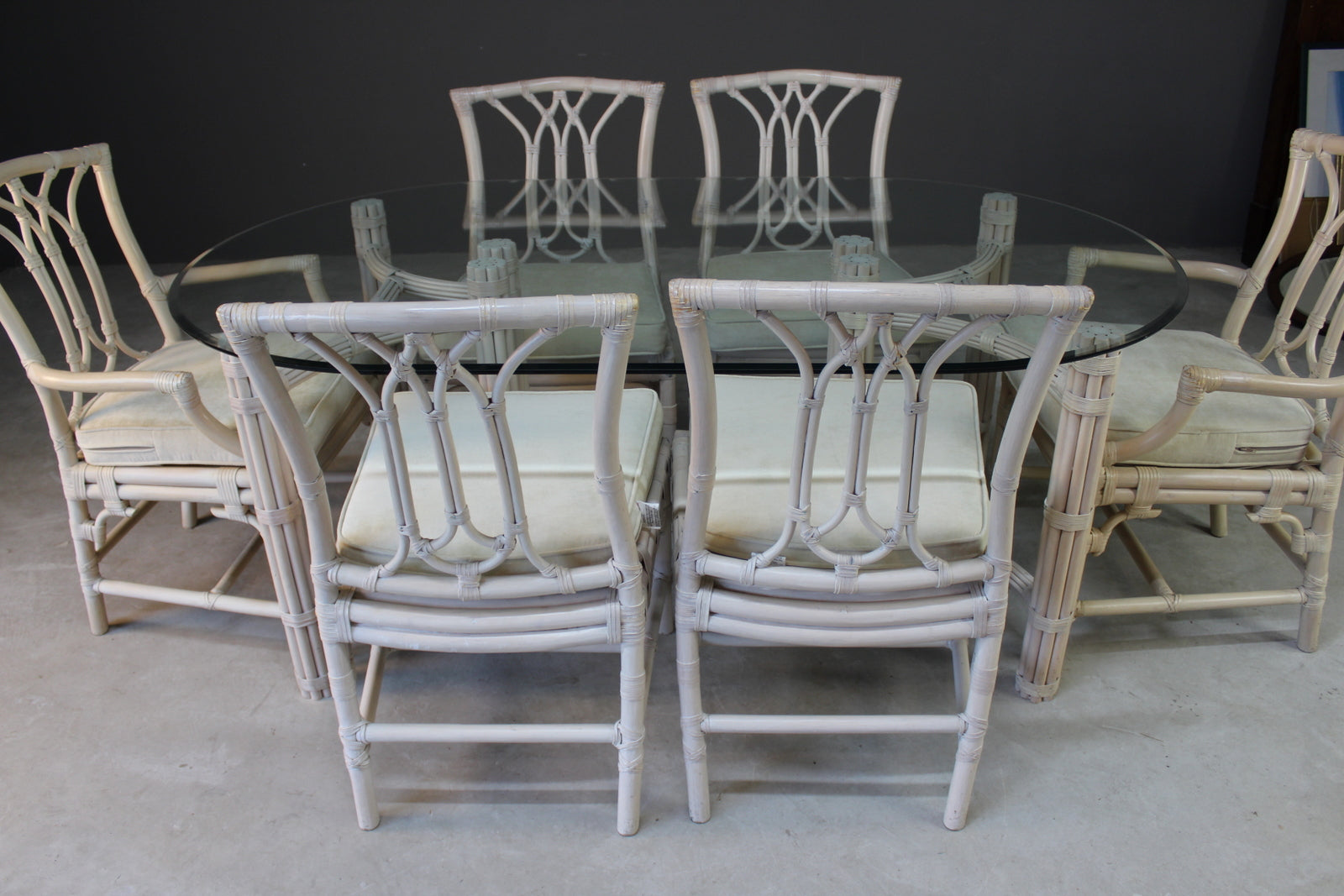 Glass & Cane Dining Table & Chairs - Kernow Furniture
