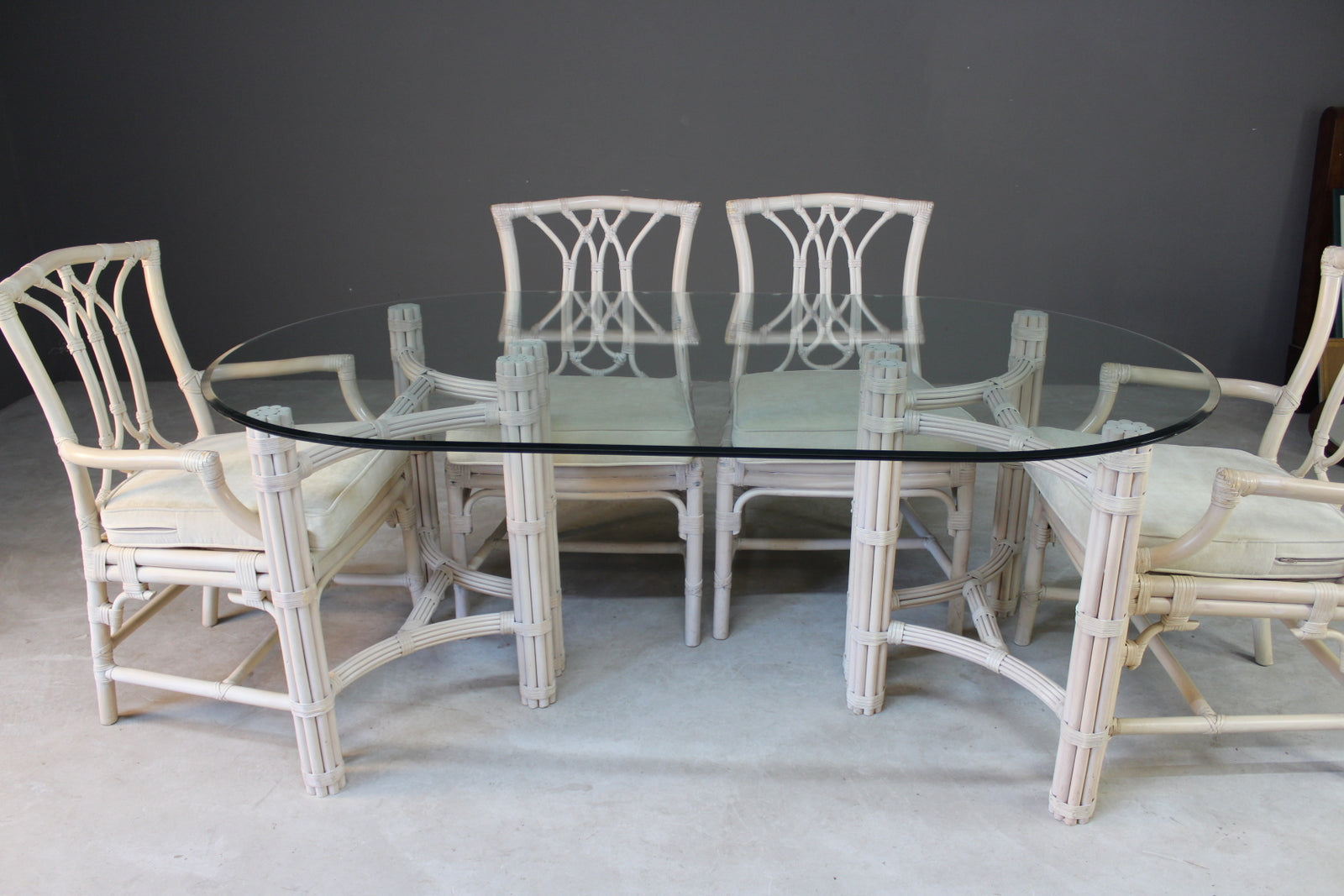 Glass & Cane Dining Table & Chairs - Kernow Furniture