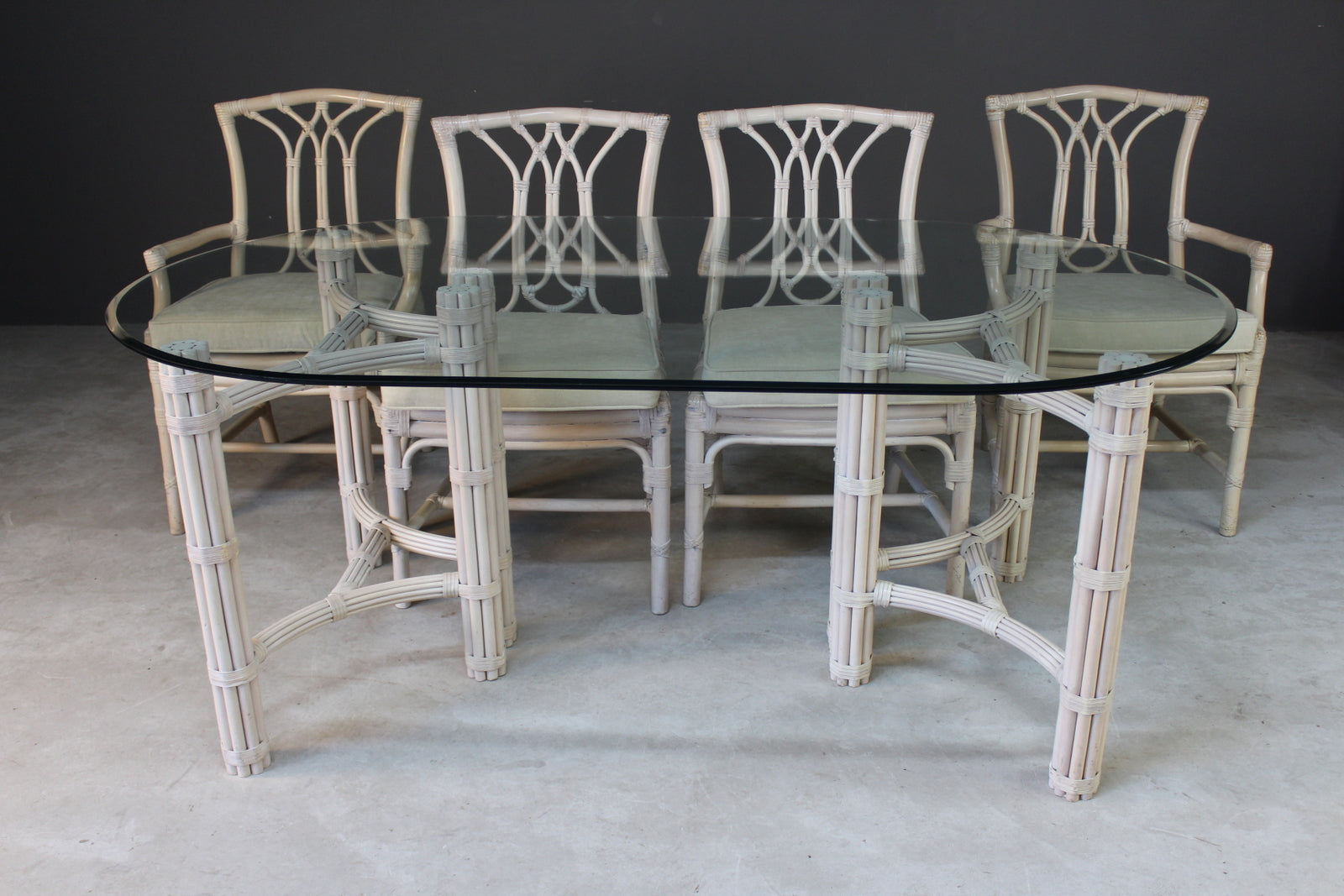 Glass & Cane Dining Table & Chairs - Kernow Furniture
