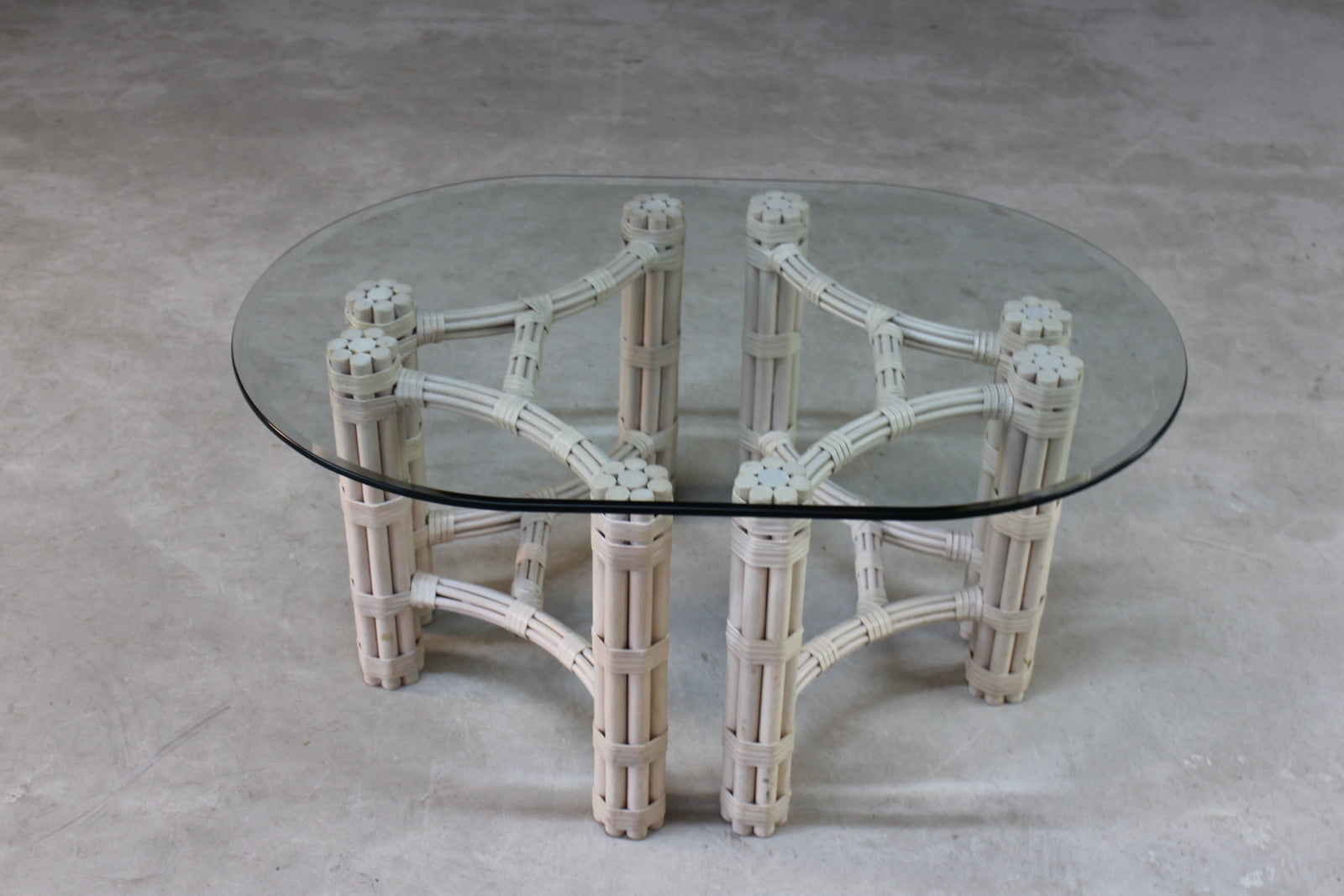 Glass & Cane Oval Coffee Table - Kernow Furniture