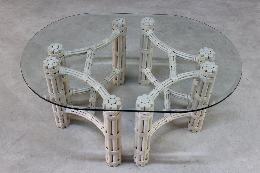 Glass & Cane Oval Coffee Table - Kernow Furniture