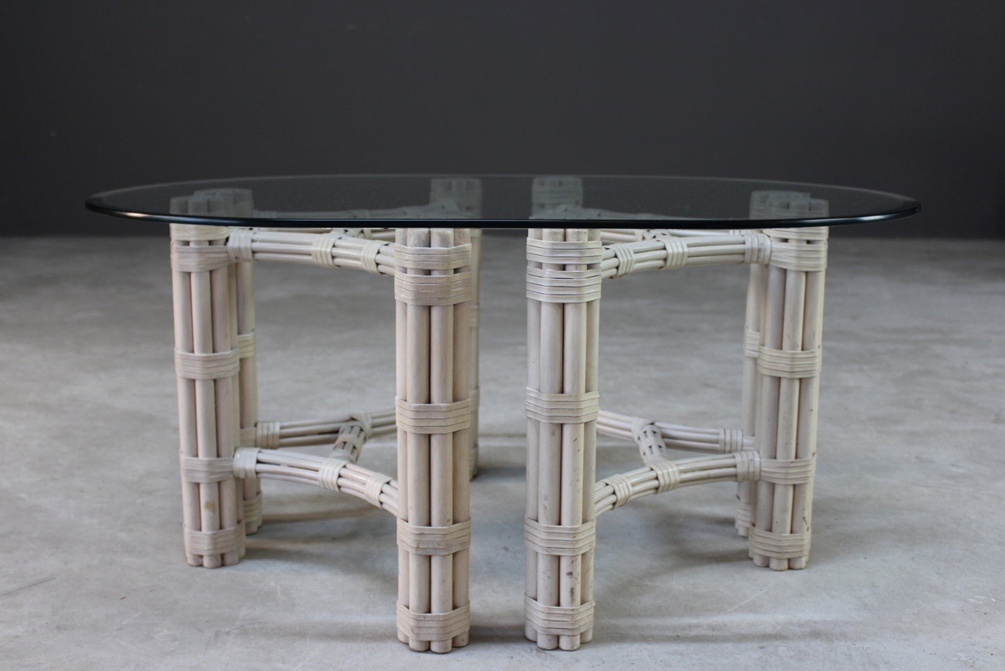 Glass & Cane Oval Coffee Table - Kernow Furniture