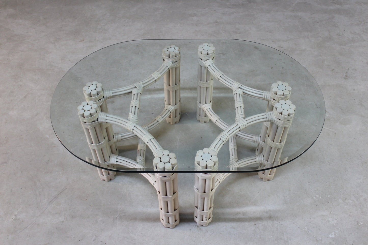 Glass & Cane Oval Coffee Table - Kernow Furniture