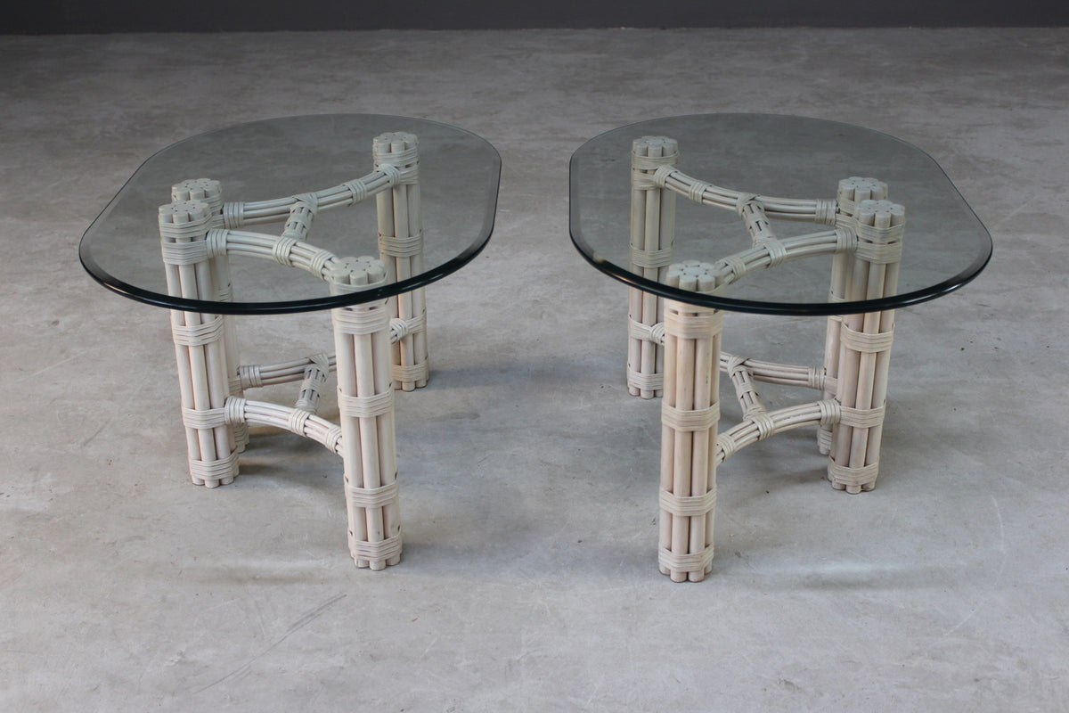 Pair Glass & Cane Side Tables Kernow Furniture
