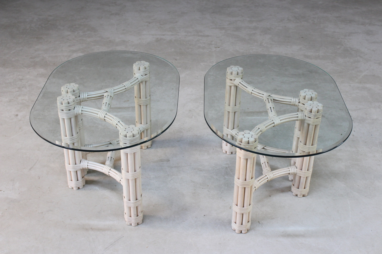 Pair Glass & Cane Side Tables - Kernow Furniture