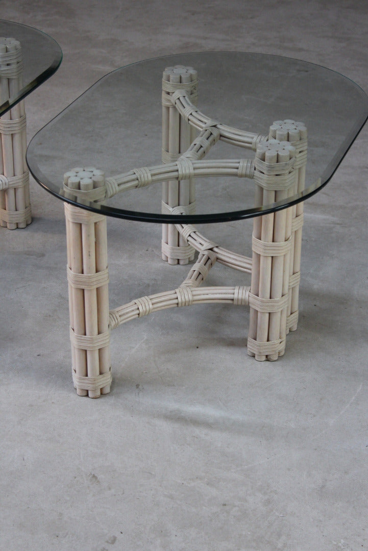 Pair Glass & Cane Side Tables - Kernow Furniture