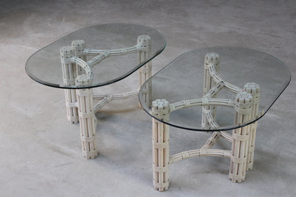 Pair Glass & Cane Side Tables - Kernow Furniture