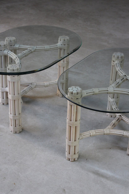 Pair Glass & Cane Side Tables - Kernow Furniture