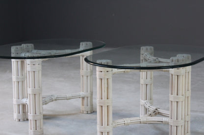 Pair Glass & Cane Side Tables - Kernow Furniture