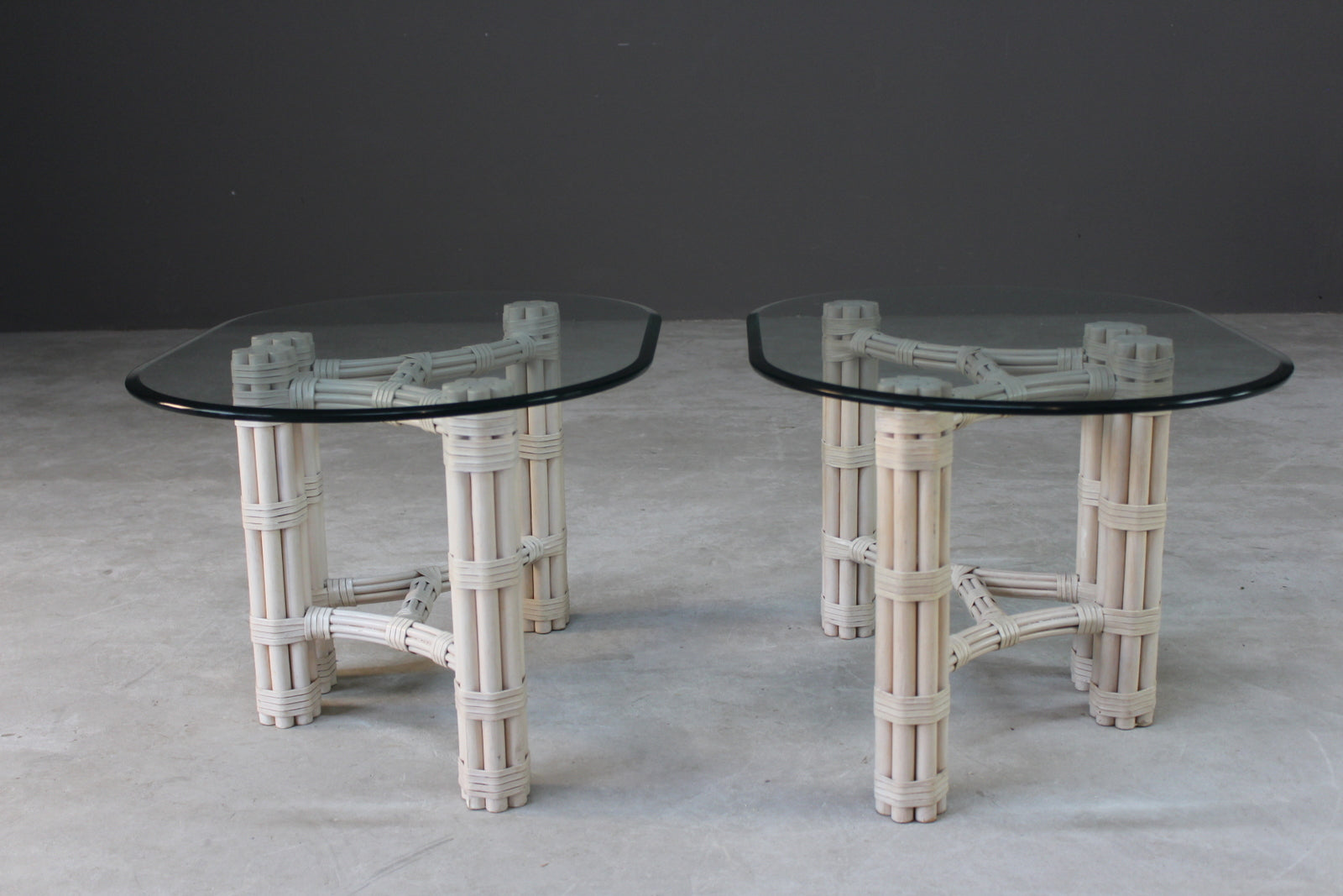 Pair Glass & Cane Side Tables - Kernow Furniture