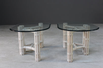 Pair Glass & Cane Side Tables - Kernow Furniture