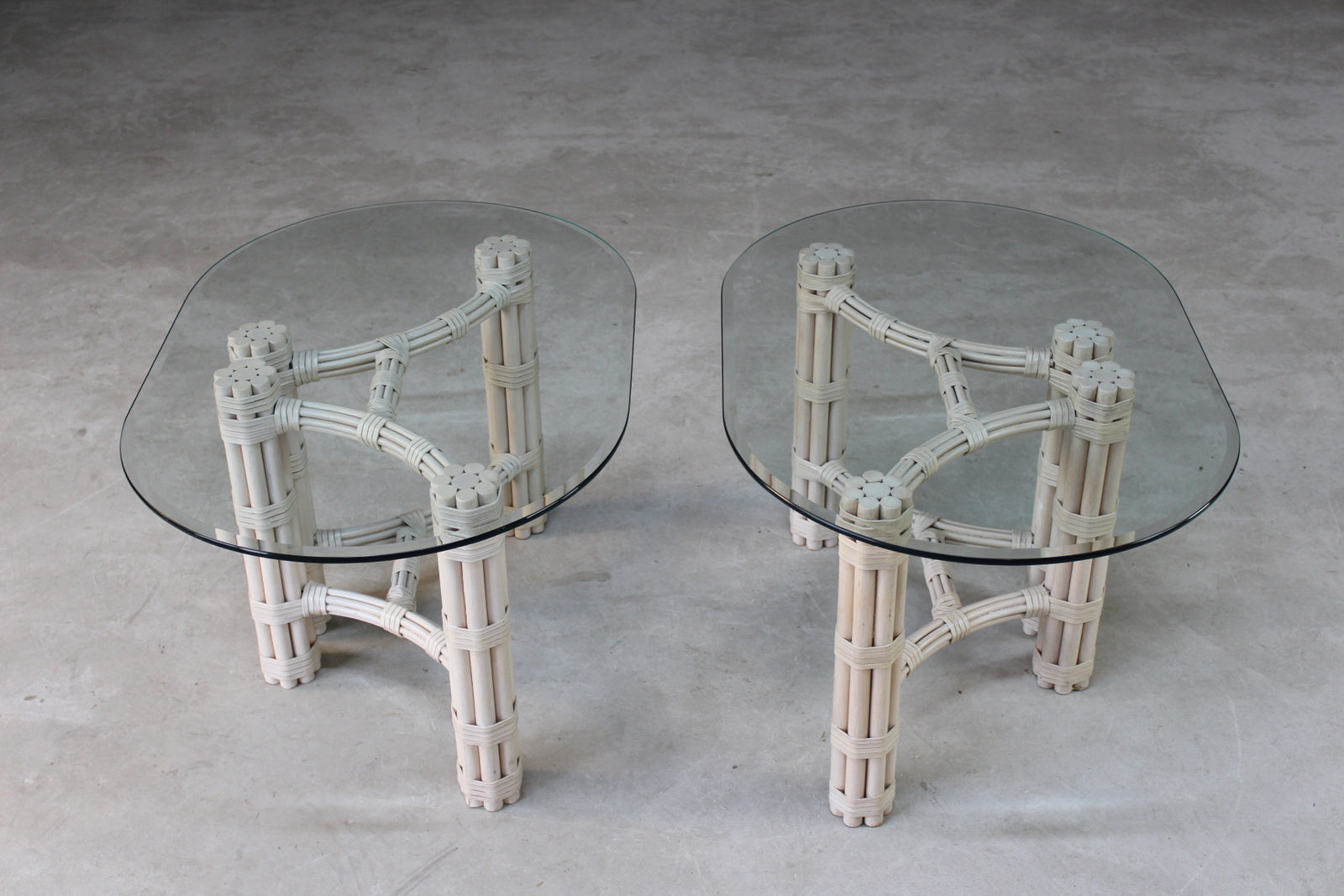 Pair Glass & Cane Side Tables - Kernow Furniture