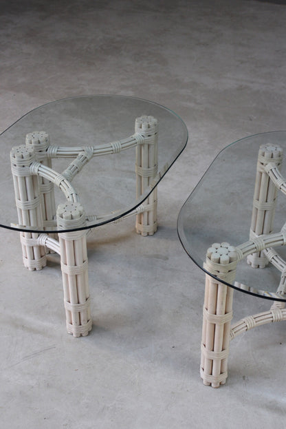 Pair Glass & Cane Side Tables - Kernow Furniture