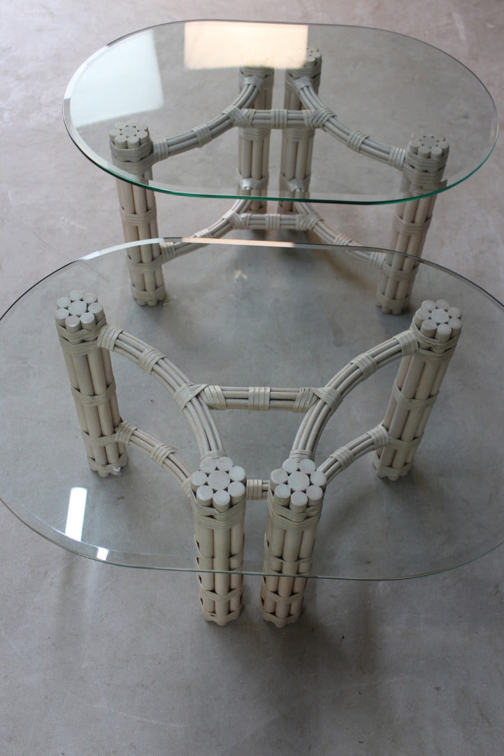 Pair Glass & Cane Side Tables - Kernow Furniture