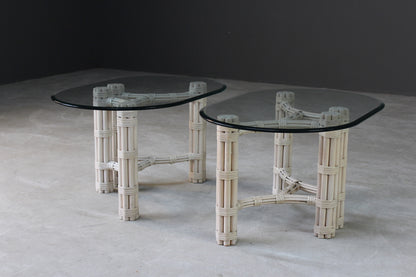 Pair Glass & Cane Side Tables - Kernow Furniture