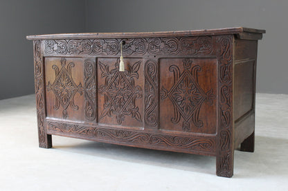 Antique Carved Oak Coffer - Kernow Furniture