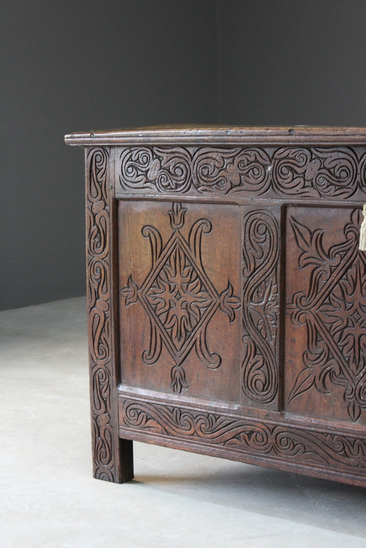 Antique Carved Oak Coffer - Kernow Furniture