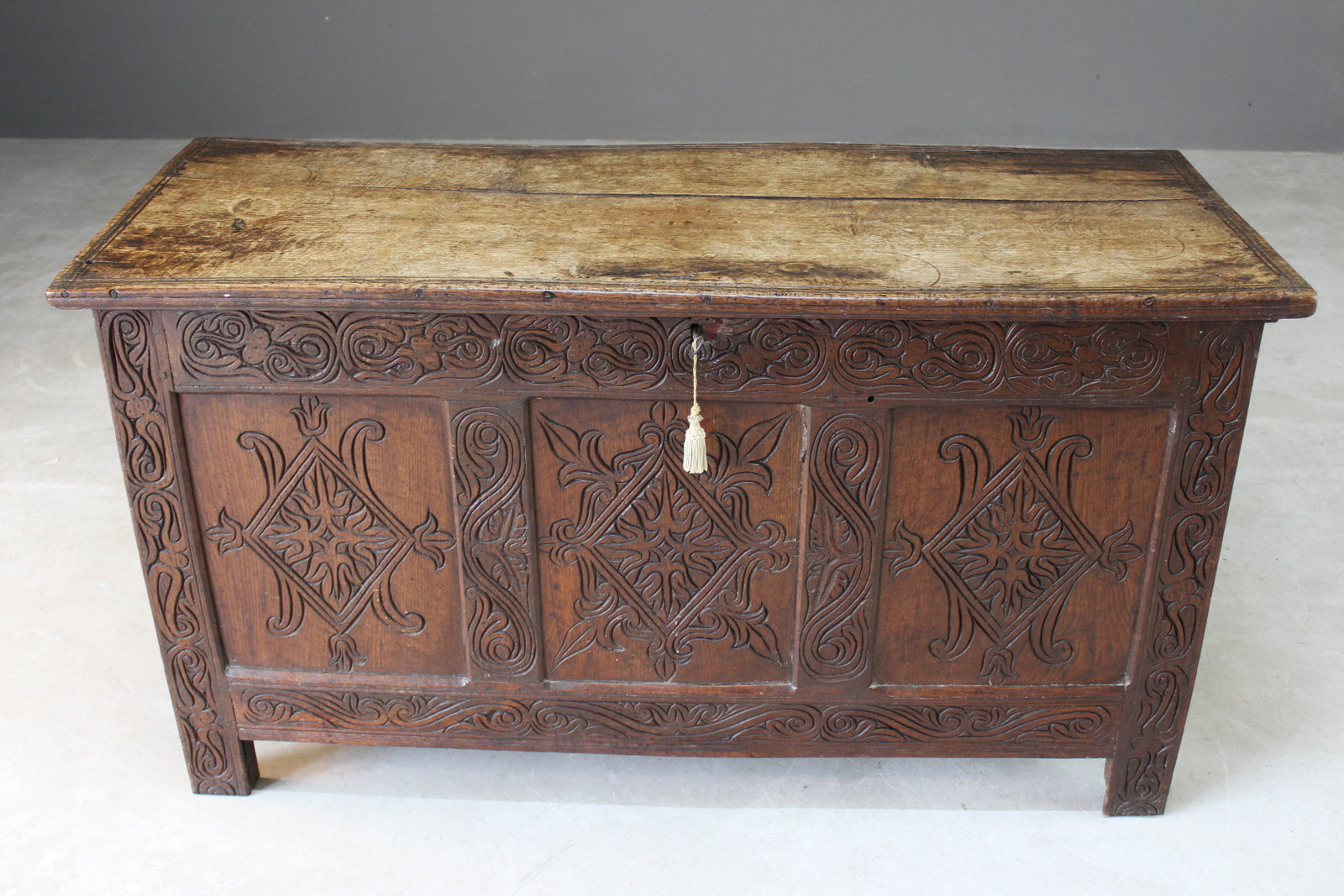 Antique Carved Oak Coffer - Kernow Furniture