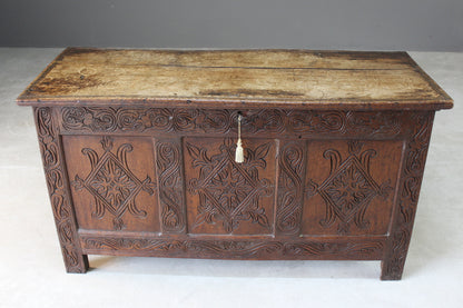 Antique Carved Oak Coffer - Kernow Furniture