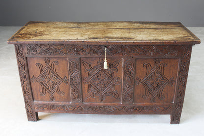 Antique Carved Oak Coffer - Kernow Furniture