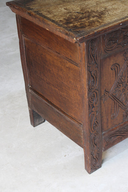 Antique Carved Oak Coffer - Kernow Furniture