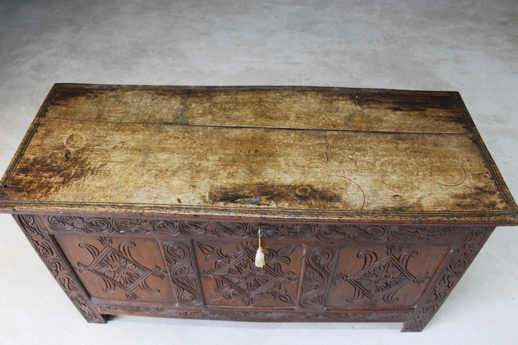 Antique Carved Oak Coffer - Kernow Furniture