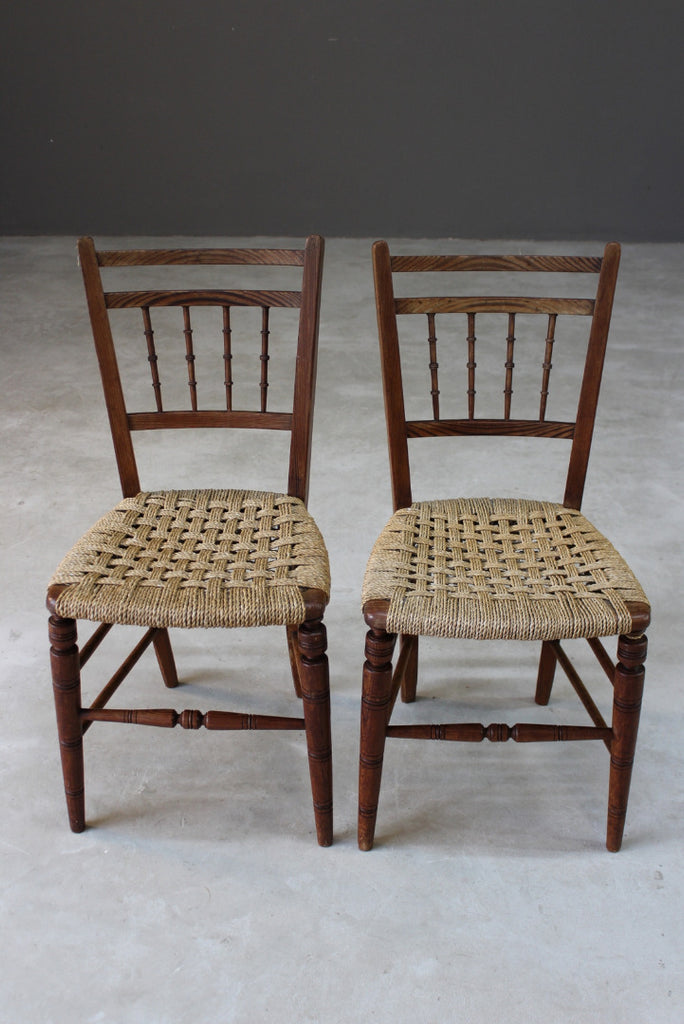 Pair Elm Sisal Seat Occasional Chairs - Kernow Furniture