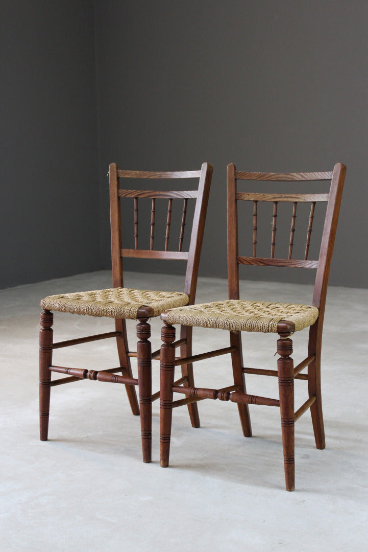 Pair Elm Sisal Seat Occasional Chairs - Kernow Furniture