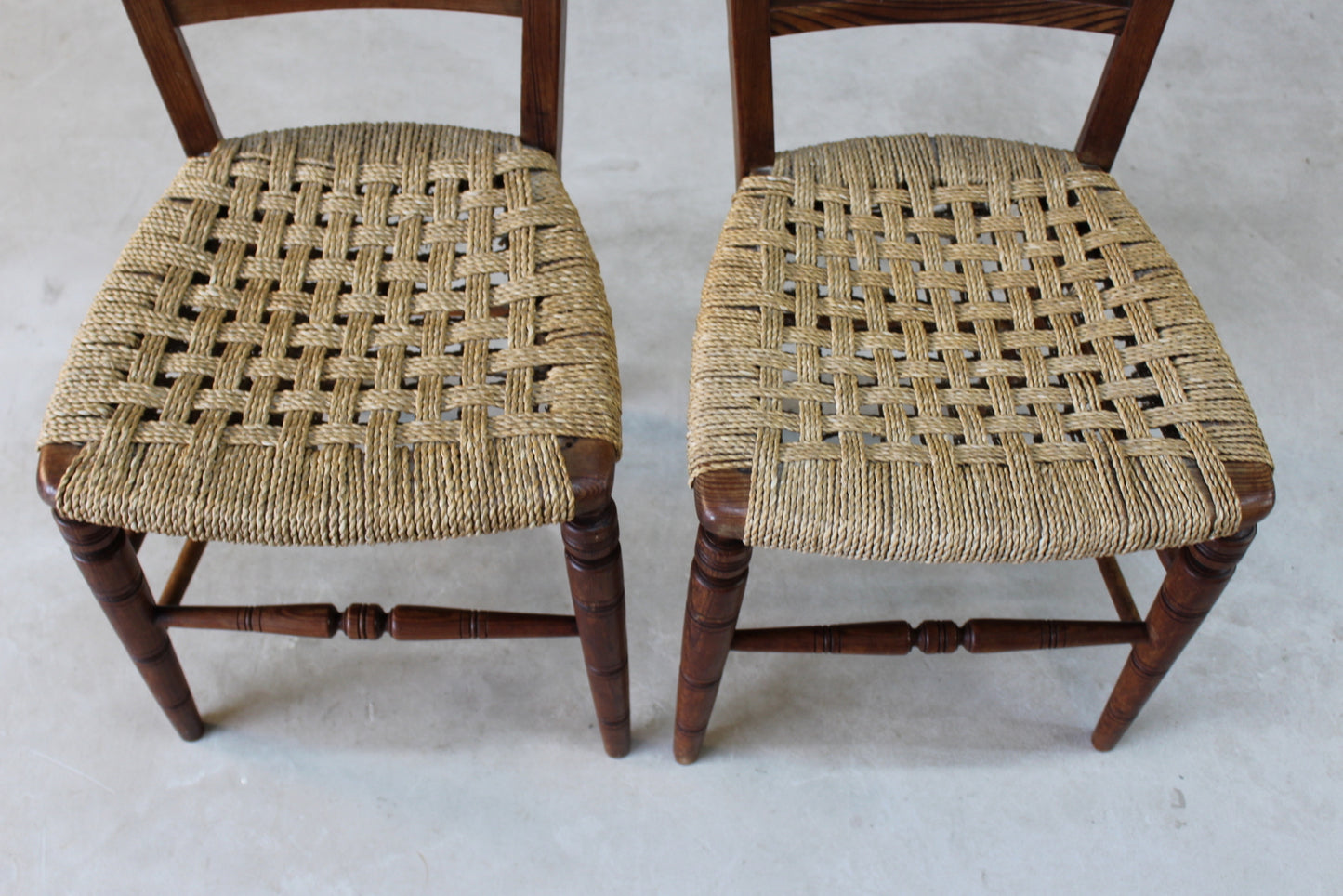 Pair Elm Sisal Seat Occasional Chairs - Kernow Furniture