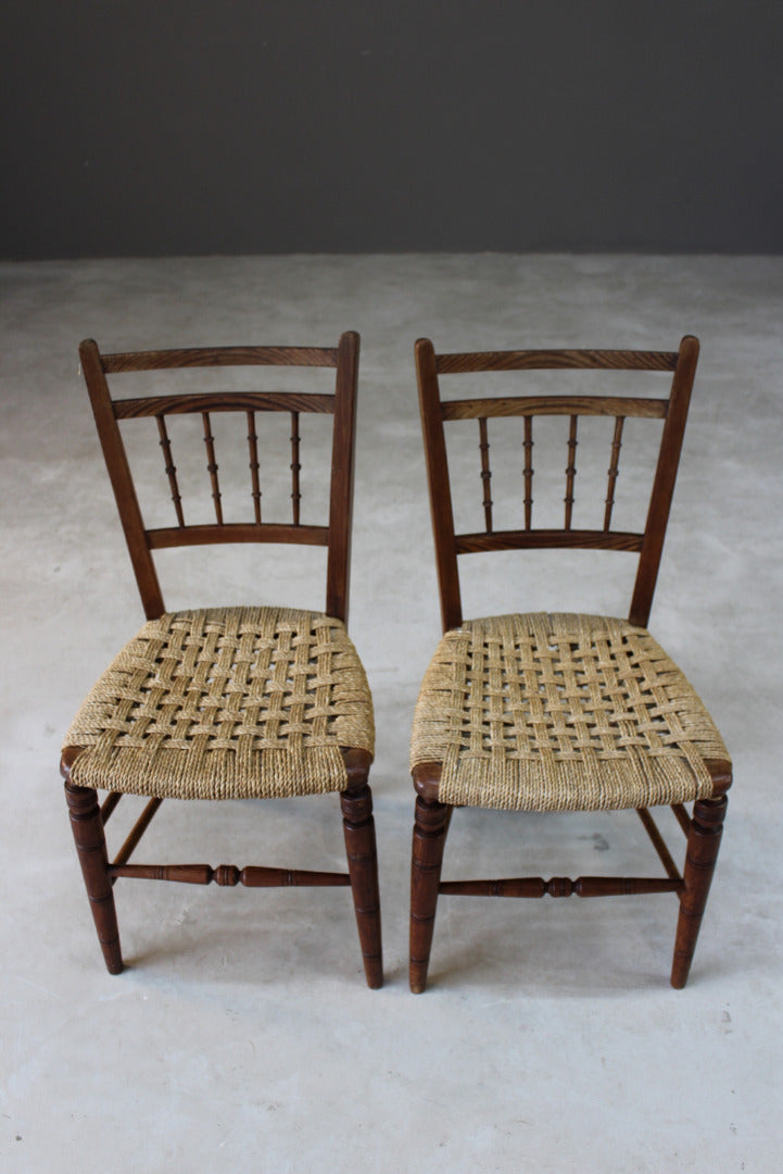 Pair Elm Sisal Seat Occasional Chairs - Kernow Furniture