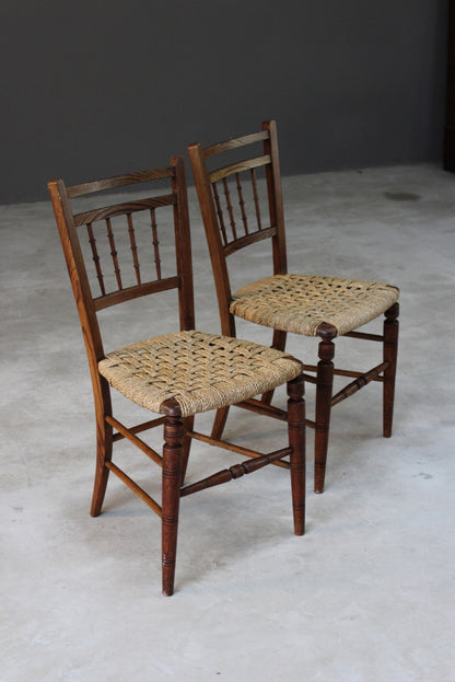 Pair Elm Sisal Seat Occasional Chairs - Kernow Furniture