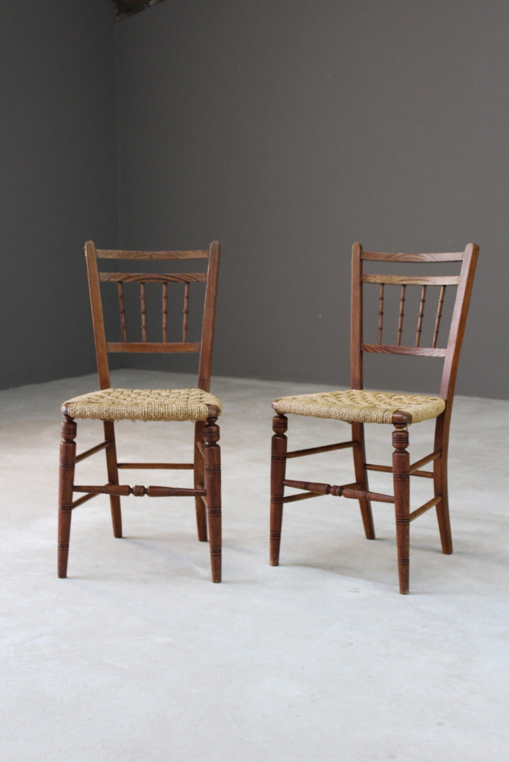 Pair Elm Sisal Seat Occasional Chairs - Kernow Furniture