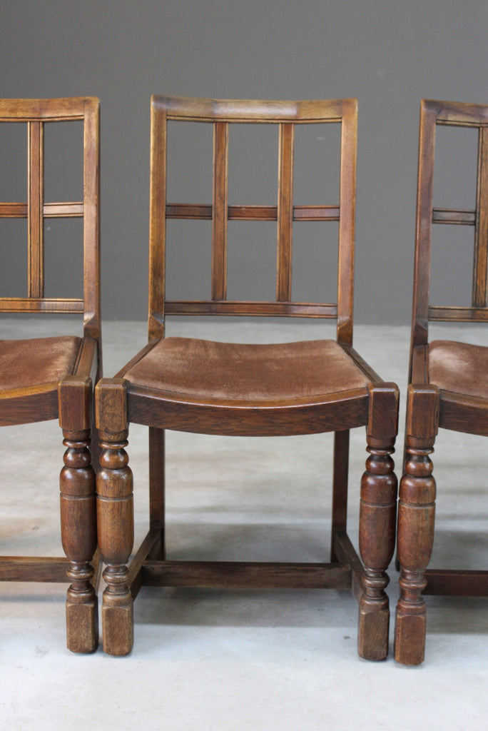 Set 4 Arts & Crafts Heals Style Oak Lattice Back Dining Chairs - Kernow Furniture