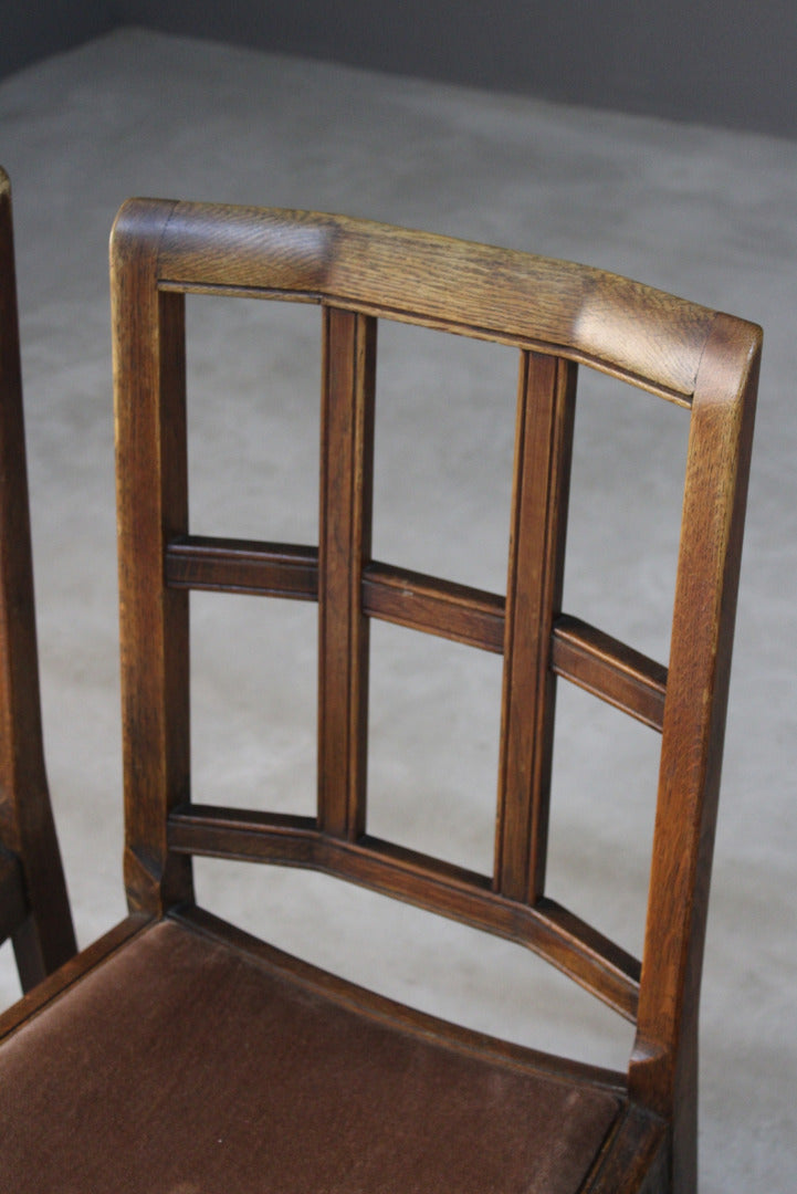 Set 4 Arts & Crafts Heals Style Oak Lattice Back Dining Chairs - Kernow Furniture