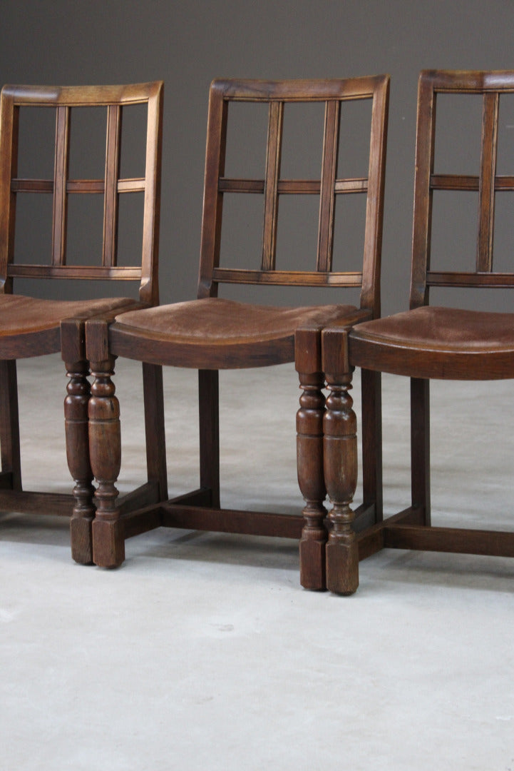 Set 4 Arts & Crafts Heals Style Oak Lattice Back Dining Chairs - Kernow Furniture