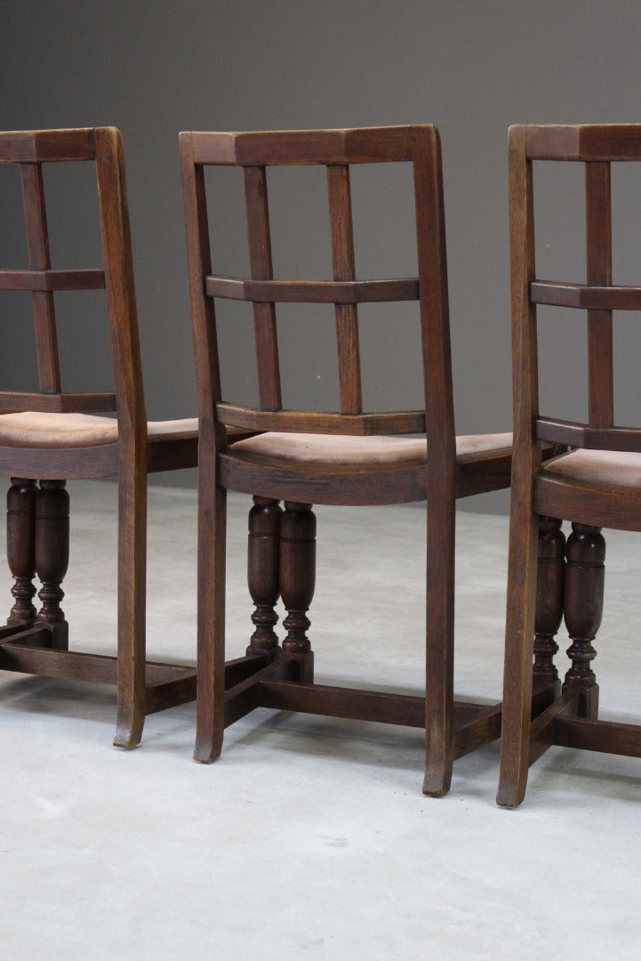 Set 4 Arts & Crafts Heals Style Oak Lattice Back Dining Chairs - Kernow Furniture