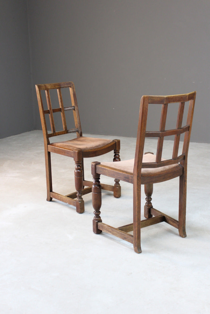 Set 4 Arts & Crafts Heals Style Oak Lattice Back Dining Chairs - Kernow Furniture