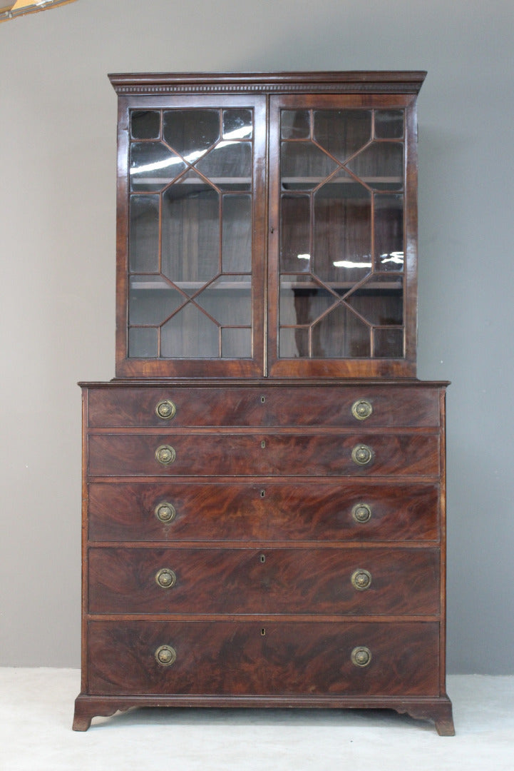 Antique Astragal Glazed Secretaire Bookcase - Kernow Furniture