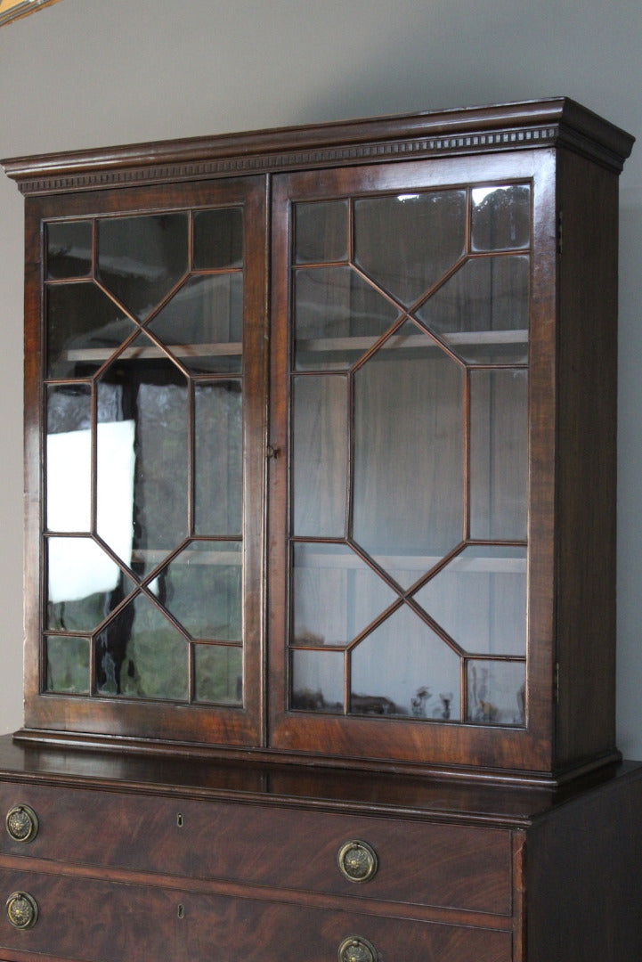 Antique Astragal Glazed Secretaire Bookcase - Kernow Furniture