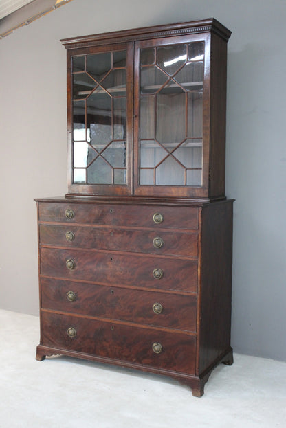 Antique Astragal Glazed Secretaire Bookcase - Kernow Furniture