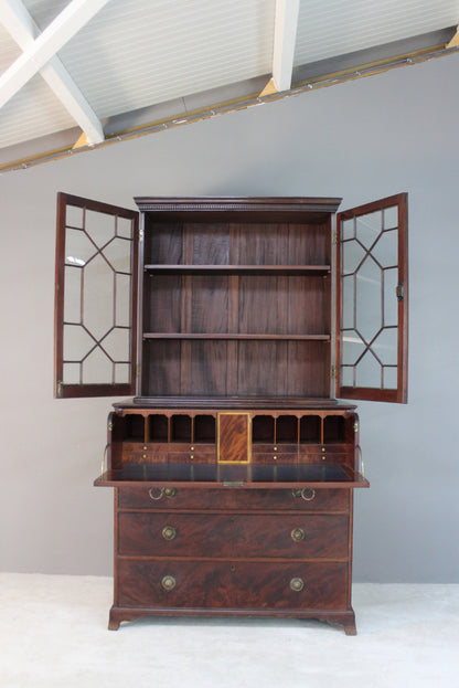 Antique Astragal Glazed Secretaire Bookcase - Kernow Furniture