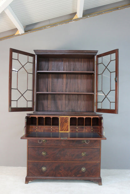 Antique Astragal Glazed Secretaire Bookcase - Kernow Furniture