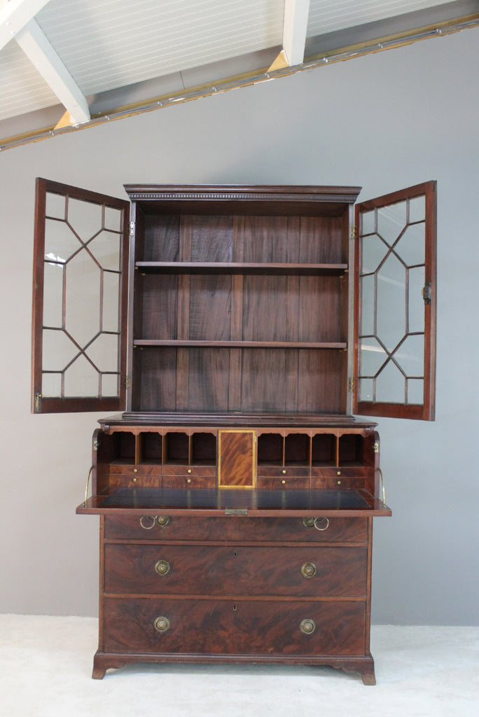 Antique Astragal Glazed Secretaire Bookcase - Kernow Furniture