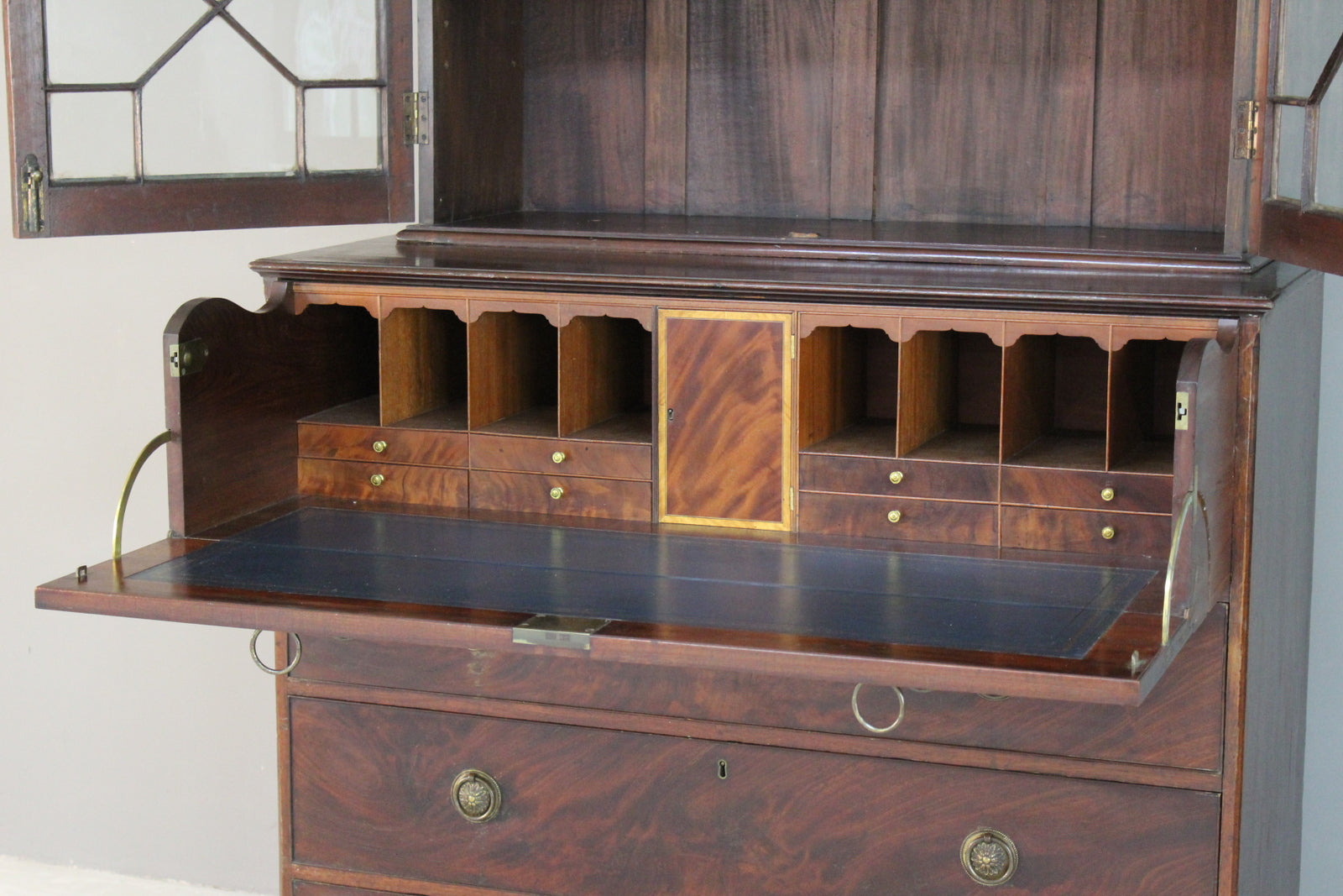 Antique Astragal Glazed Secretaire Bookcase - Kernow Furniture