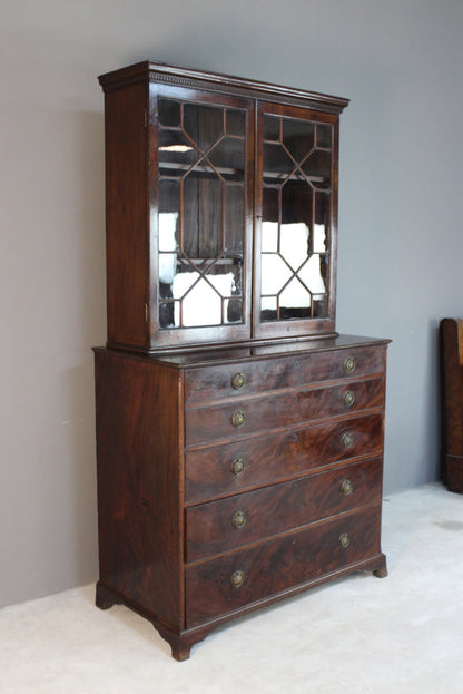 Antique Astragal Glazed Secretaire Bookcase - Kernow Furniture